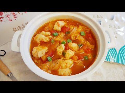 超好吃「番茄蝦滑粉絲煲/ Tomato Shrimp Noodles」鮮甜又營養。