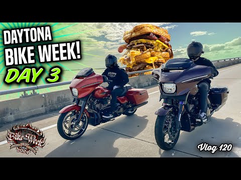 Day 3 at Daytona Bike Week | World's Biggest Burger? - Vlog 120