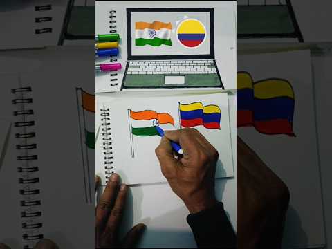 Indian 🇮🇳 Flag Drawing With Columbia 🇨🇴 Flag | #shorts #shortsfeed