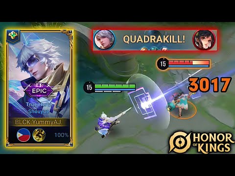 SHOUYUE INSANE BASIC ATTACK DAMAGE + QUADRAKILL - HONOR OF KINGS