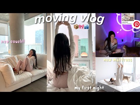 MOVING VLOG 🏙️ my first night, new couch, updates, settling in, + my pinterest apartment inspo!!