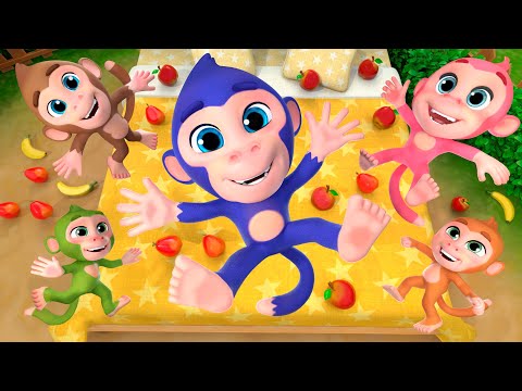 🍌 Five Little Monkeys Jumping for Fruit! 🛏️🌳 | Newborn Baby Songs & Nursery Rhymes