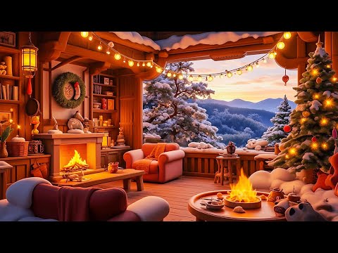 Peaceful Christmas Porch Ambience 🎄 Relaxing Christmas Jazz with Fireplace Sounds to Stress Relief