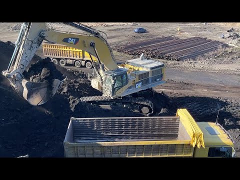 Caterpillar 385C Excavator Loading 4 Axle Trucks With Lignite - Sotiriadis/Labrianidis Mining Works