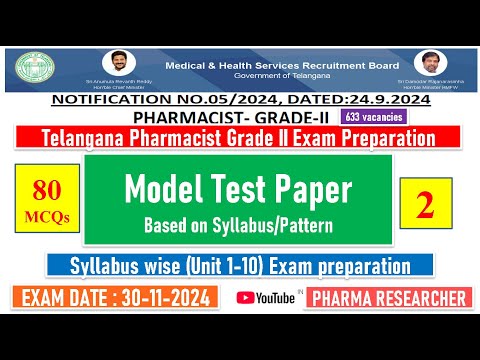 Telangana Pharmacist Grade-II exam Preparation II Mock test - 2 II Unit 1-10 exam preparation