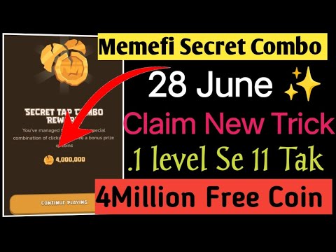 Memefi secret combo 28 june | Memefi Secret Combo Tap Problem | Memefi (1-15 Level )