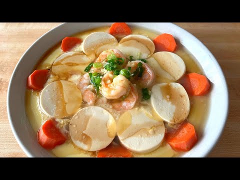 Steamed Shrimp with Egg and Tofu👍 Delicious Chinese Popular Dish😋【Eng Sub】