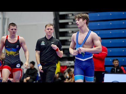 U17 Oleksandr Budarev (UKR) vs Alvin Thulinder (SWE) 71kg. Greco-roman boys youth wrestling.