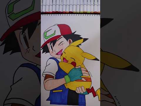 Ash and pokemon drawing   #ashandpikachu #anime #shorts