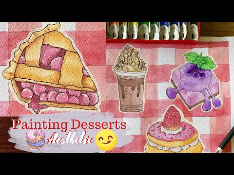 Paint with me 🧁Desserts Aesthetic 🍩 || First time using an aqua brush 🤔