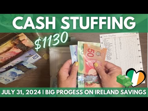 Cash Stuffing my July 31 paycheck - we're so close to meeting our Ireland goal!