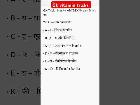 || GK tricks : vitamin के रसायनिक नाम || #gk #gktricks #gkinhindi #gstricks #gsquestion #railway