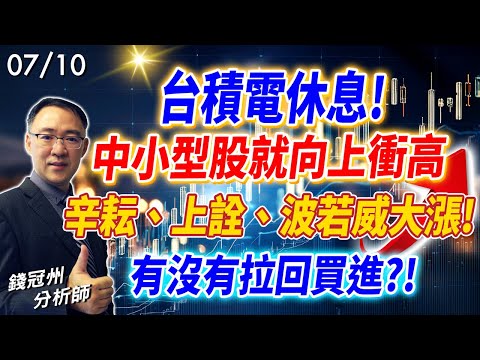 2024/07/10  台積電休息!中小型股就向上衝高  辛耘、上詮、波若威大漲!有沒有拉回買進?!  錢冠州分析師