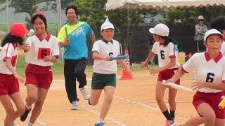 糸満市立真壁小学校運動会　6年生vs保護者のリレー　H27.5.31