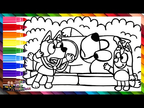 Draw and Color Bluey, Bingo, and Their Dad Playing Doctor's Check Up 🐶🐕🩺 Drawings for Kids