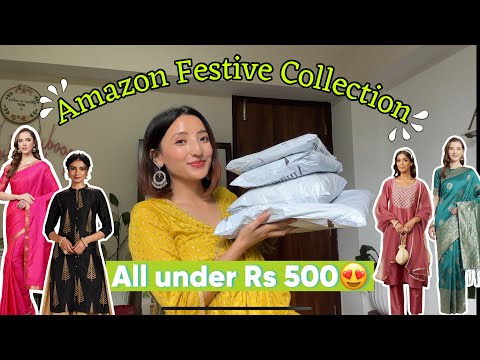 Amazon Festive Collection😍All under Rs500💋Kurta sets, Kurti & Saree🪷Try on Haul☀️Gangtok, Sikkim❤️