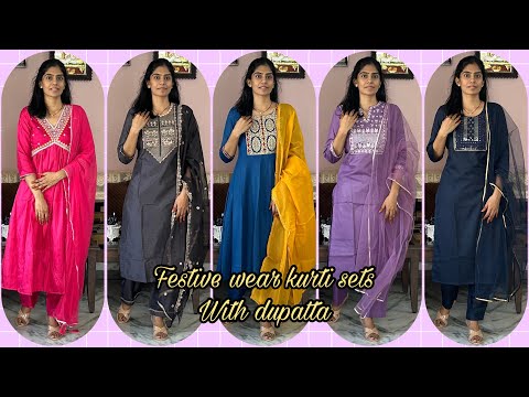 Festive wear kurti sets for women with dupatta|amazon kurti sets|Ramya