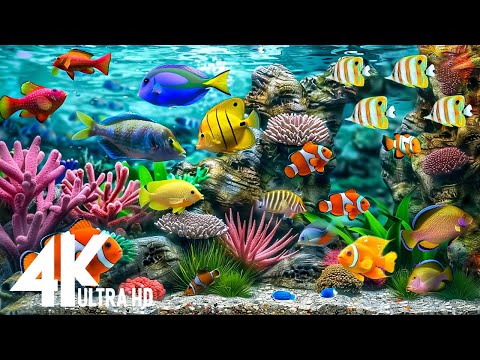 Aquarium 4K VIDEO (ULTRA HD) 🐠 Amazing Beautiful Coral Reef Fish - Relaxing Sleep Meditation Music