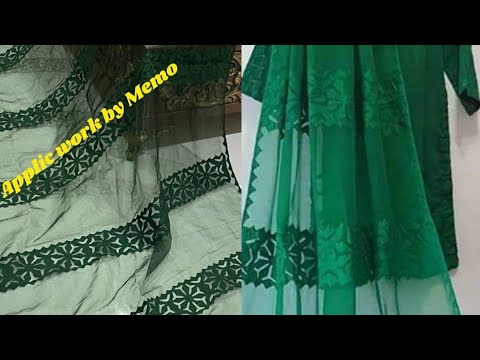 bottle green dress , lawn dress ideas , 2021 Applic work by Memo