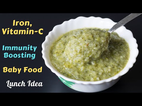 Baby Food | Iron & Vitamin-C Rich Baby Food for 8M+ Babies | Palak Green Peas Rice | Fusion Cooking