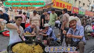 Grand market in Nanjing, China, rare beef pot stickers, street food / 4k