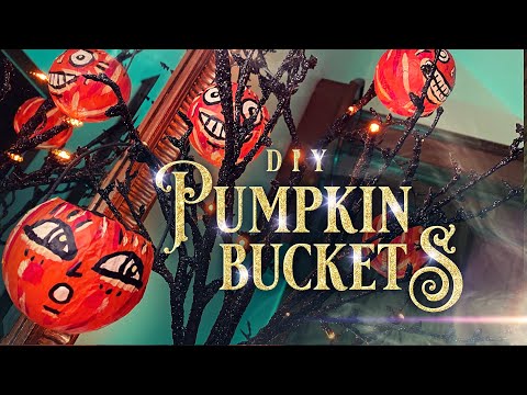 Halloween (Paper Mache Looking) Faux Pumpkin Bucket Ornaments - DIY Halloween Tree Decorations