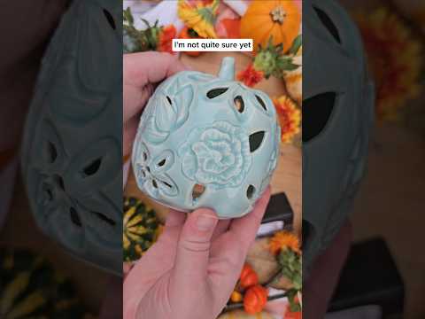 Carved porcelain pumpkins #NowWhatPotteryWorks #Halloween #CandleHolder #Pumpkin #Floral #Art