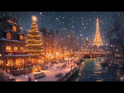 Snowy Christmas Paris Night Ambience 🎄 Instrumental Jazz Christmas Music for Unwind, Relief Stress