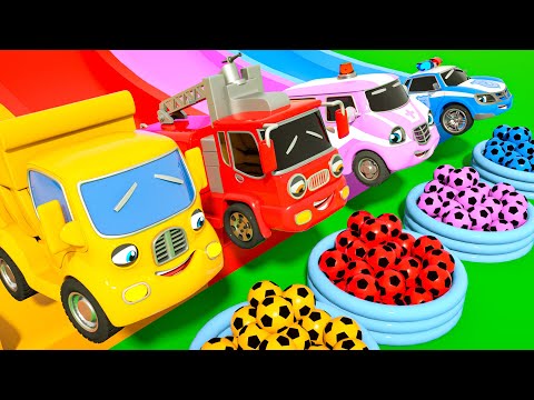 Wheels On the Bus + Baby Shark song -Rescue cars and Soccer balls | Baby Nursery Rhymes & Kids Songs