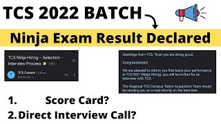 TCS Ninja 2022 BATCH Result Declared | Direct Interview Call | Score card not released PART-1 | TCS