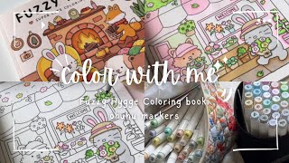 color with me (coloring asmr) | fuzzy hygge coloring book, flower shop page, ohuhu markers