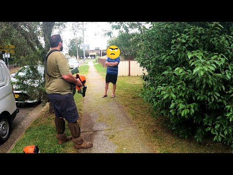 ANGRY KEN In Flip Flops THREATENS To Call COPS For Making To Much Noise While MOWING!