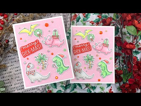 Pretty Pink Posh Merry Rex-mas Cards | AmyR 2023 Holiday Card Series #2