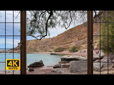 4K Secret Red sand beach in Rhodos, Greece window view - Relaxing, Calming, Ambience