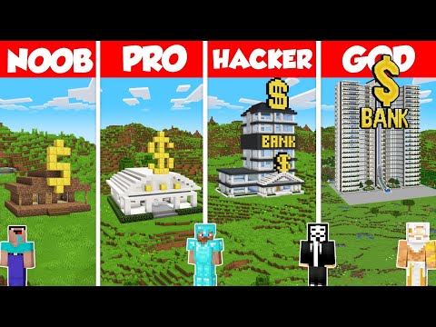 Bank Build Battle Challenge - Noob vs Pro vs Hacker vs God - Minecraft Animation