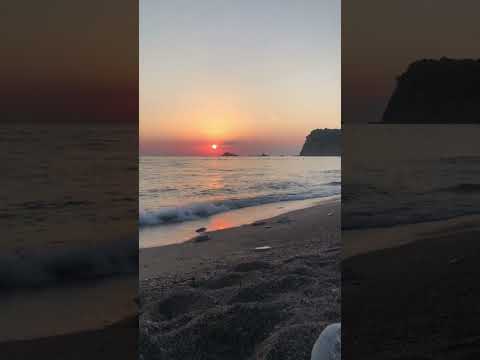 Beautiful sunset view at Buljarica beach in Montenegro filled with relaxing sounds of the sea.