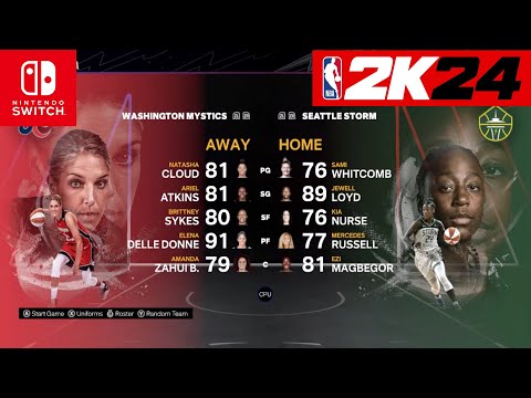 NBA 2k24 Nintendo Switch - Washington Mystics Vs Seattle Storm Full Gameplay