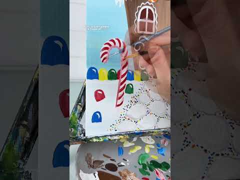 [clip] How to paint a candy cane! #christmas #gingerbread #easypainting #beginner #acrylicpainting