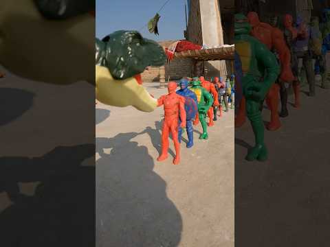 Crazy trex dinosaur vs mini avengers superheroes fight thanos