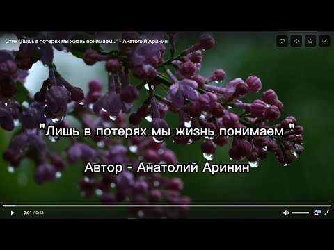 Стих "Лишь в потерях мы жизнь понимаем..." - Анатолий Аринин