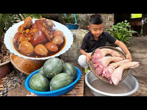 '' 4 pork legs cooking '' Yummy pork leg recipe - Braised pork leg cooking - Chef Seyhak