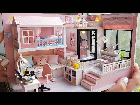 DIY Miniature dollhouse kit - maintail - my room - very beautiful pink house