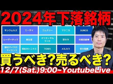 2024年下落銘柄大掃除：エムスリー、レーザーテック、日産自動車…今年下がった株はどうすれば良い？？