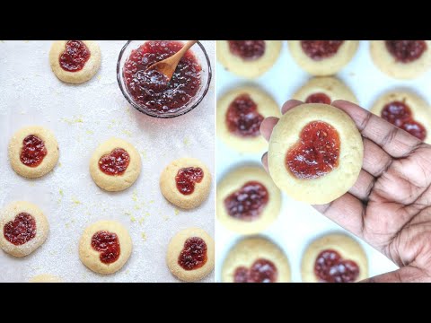 Heart Thumbprint Cookies | Thumbprint Jam Cookies | Jam Drop Cookies | Jam Filled Shortbread Cookies