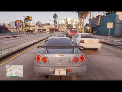 Grand Theft Auto 5: 4K Realistic Graphics - Nissan Skyline R34 Open World Free Roam Gameplay