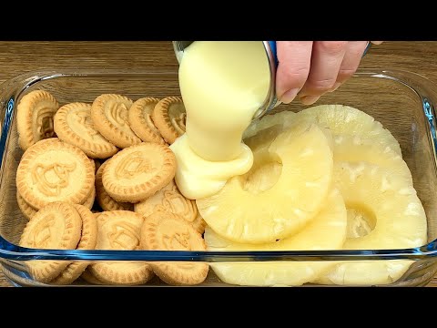 Whisk together condensed milk and pineapple! The best no bake homemade dessert!