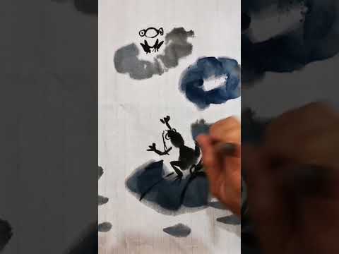 Chinese ink painting - happy frogs meet friends