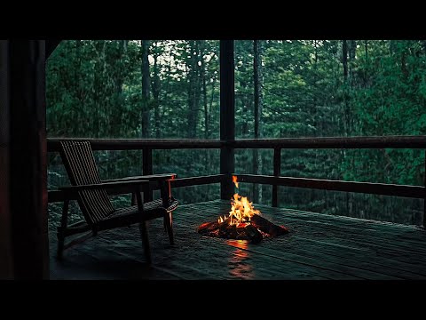 Rainy Forest Porch Ambience: Sleep with Campfire and Rain Sounds - Deep Sleep, Healing