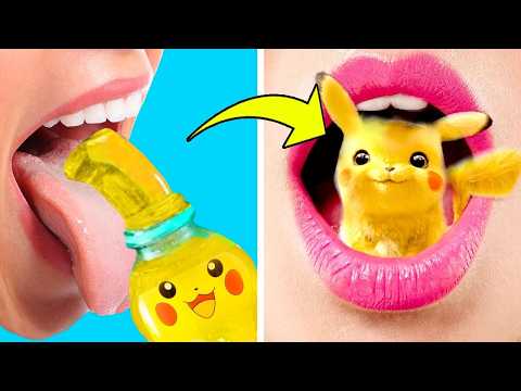 Pokemon One Color Food Challenge! Funny Food Hacks and 1 Color Snacks