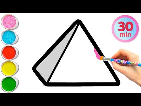 Pyramid and 14 More 3D Shapes Drawing, Painting, Coloring for Kids, Toddlers | Learn 3D Shapes #353